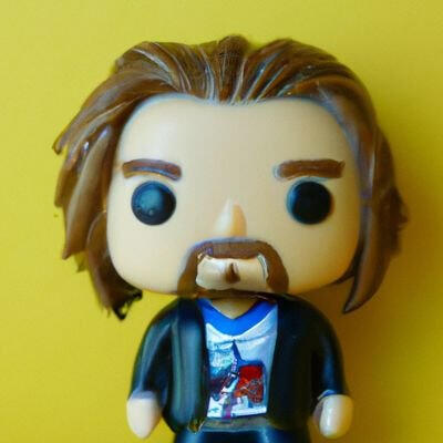 Chris Brogan as a funko pop with a yellow background.